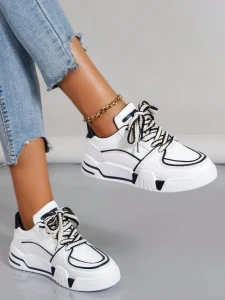 Two Tone Skate Shoes, Lace-up Front Sporty Sneakers
