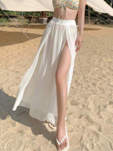 Solid Split Thigh Cover Up Skirt